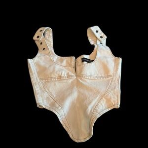 Pretty Little Thing‎ Cream denim Sleeveless crop Corset Top back zipper Sz 0